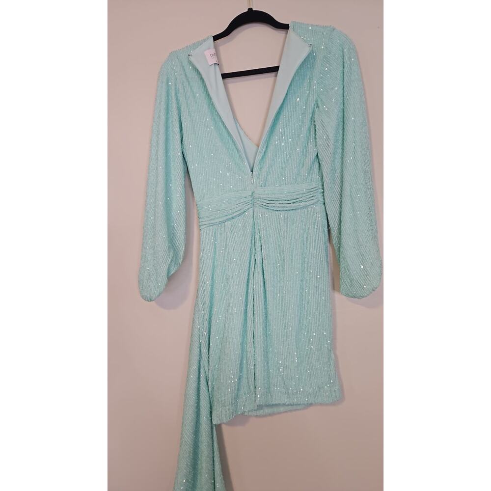 ONE33 Social Sequin Ruched Asymmetric Hem Mini Dress Aqua Size 4 - Picture 4 of 8